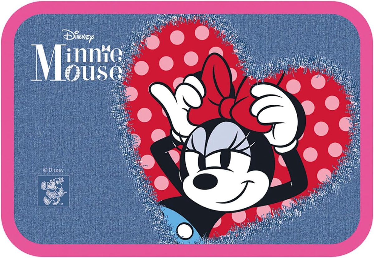 Thijox - Minnie Broodtrommel voor Kleuterschool en Basisschool, Blauw Denim en Rood, 0,85 Liter, Vaatwasmachinebestendig, Modern Ontwerp voor Meisjes