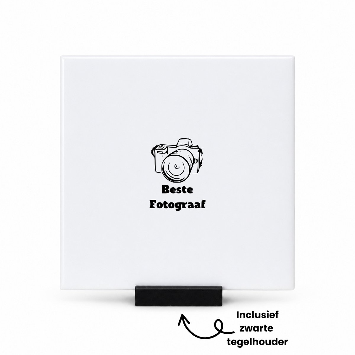 Hacebo Beste Fotograaf tegeltje met tegelhouder - Beroepen - beste fotograaf ever - cadeau fotograaf - tegeltjes met tekst - Leuk cadeau voor je Fotograaf om te geven - verjaardag fotograaf - spreuktegels - 10.8x10.8 CM Wit