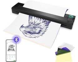 Printer - Draagbare Thermische Transfer Printer - Tattoo Stencil Printer Draadloos - met Bluetooth - Inktloze Stencil & Sjablonen Printer - 2000 mAh - Mobiele A4 Printer - voor Smartphone & PC - Zwart