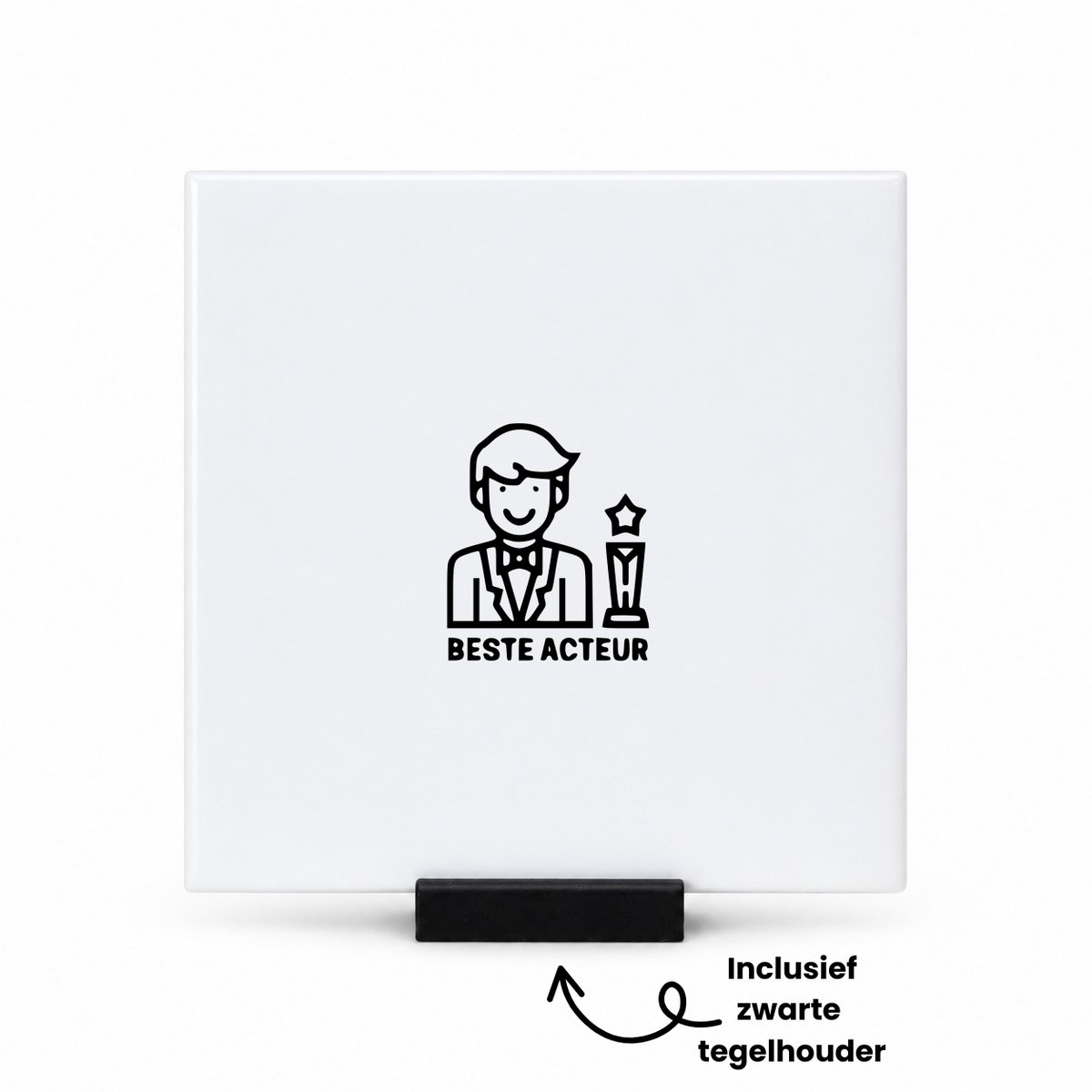 Hacebo Beste acteur tegeltje met tegelhouder - Actrice - cadeau acteur - tegeltjes met tekst - beste acteur - Leuk cadeau voor je acteur om te geven - verjaardag acteur - spreuktegels - 10.8x10.8 CM Wit