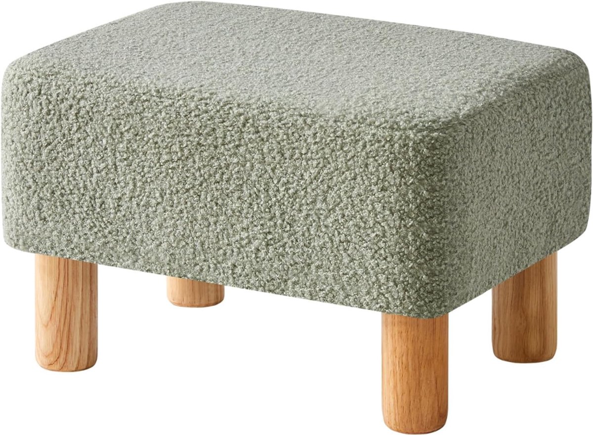 KIRA® Voetenbankje Of Poef - Rechthoekige Poef - Stable Wooden Legs - Lichtgroen - ‎40cm x 29cm x 25cm