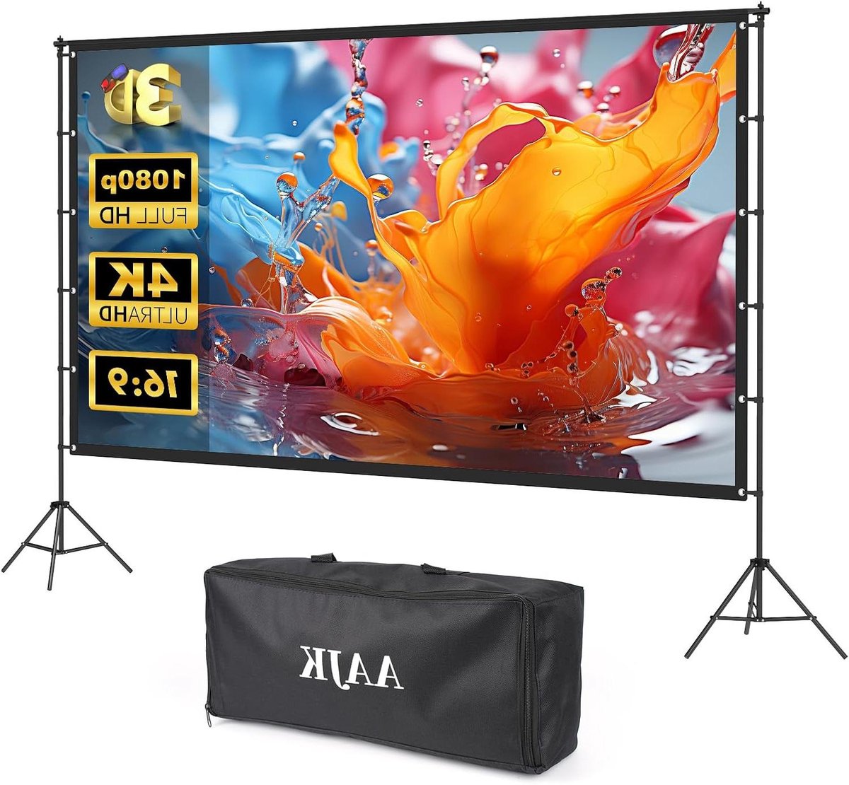 Draagbaar projectorscherm - Scherm met standaard - Filmavonden buiten - Kreukvrij polyester - 100 inch - Wit