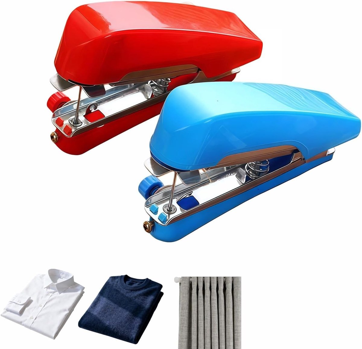 2 Mini-naaimachines - Stofdikte maximaal 0,8 cm - Lichtgewicht en draagbaar - Snel naaien - Geschikt voor het repareren van kleding, jeans, leer en doe-het-zelfprojecten - Rood, Blauw