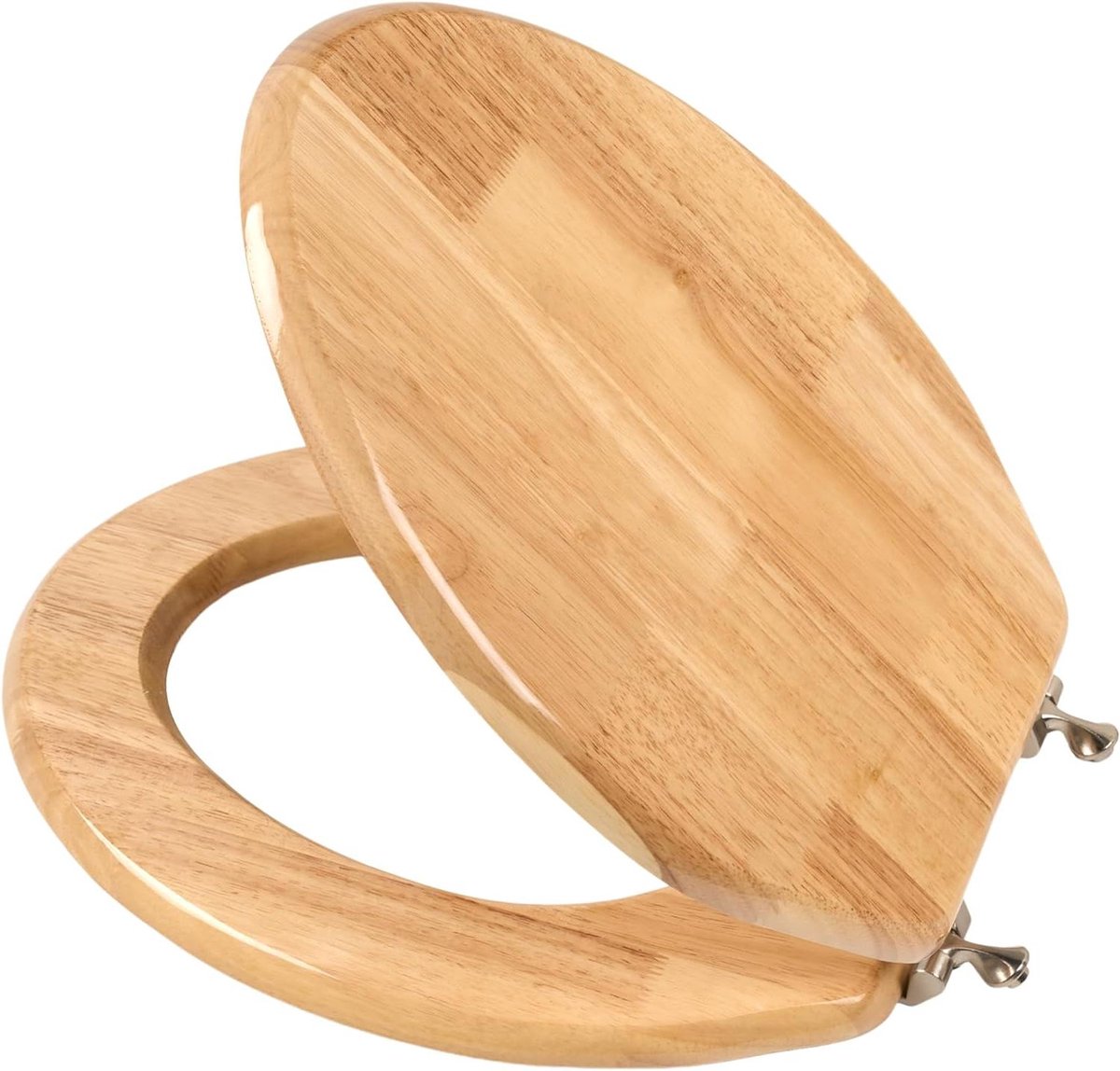 Toiletbril Hout - Langwerpige Deksel - Badkamer Upgrade - Massief Rubberhout - 439 x 363 cm - Natuurlijk