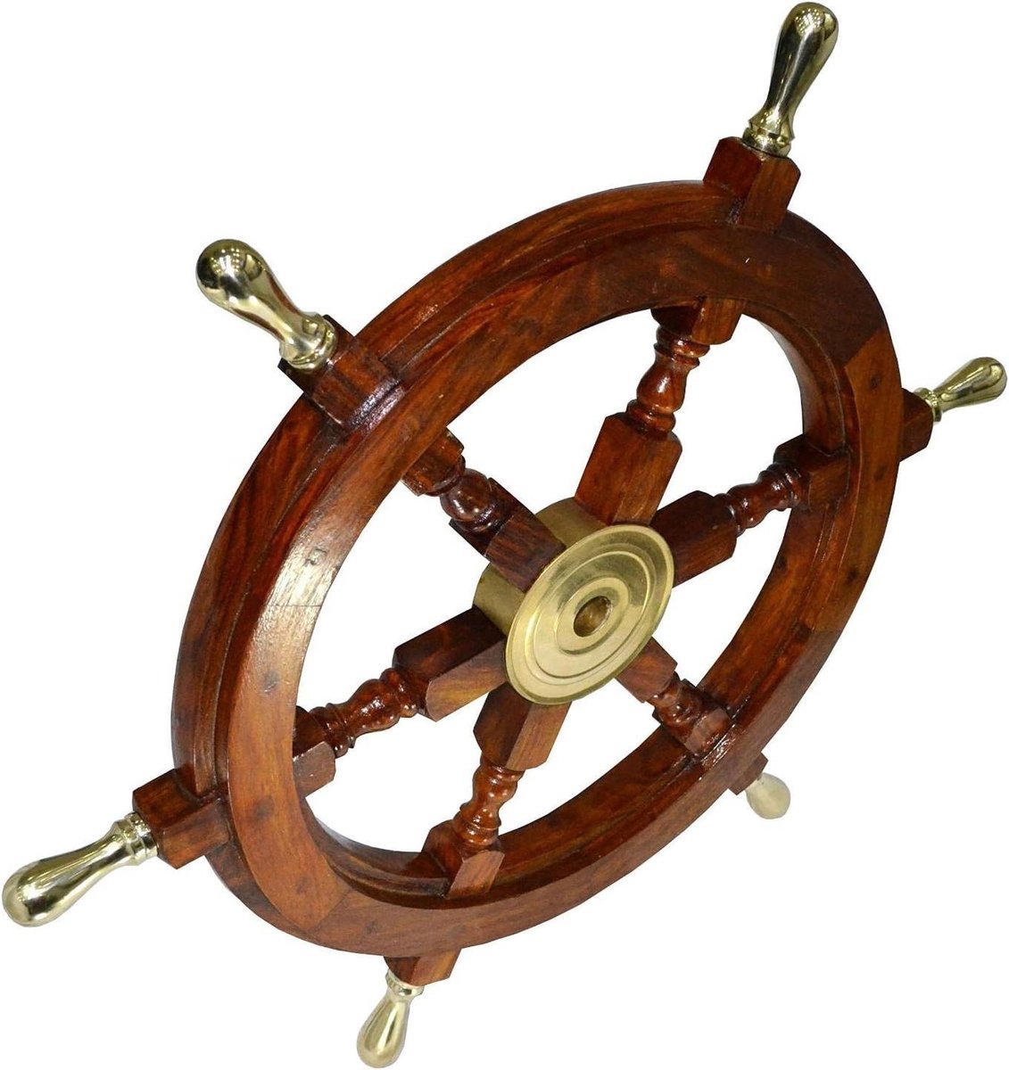 Scheepswiel Decoratie - Nautisch Stuur - Wanddecoratie Huis - Antieke Replica - 61 cm - Bruin Messing