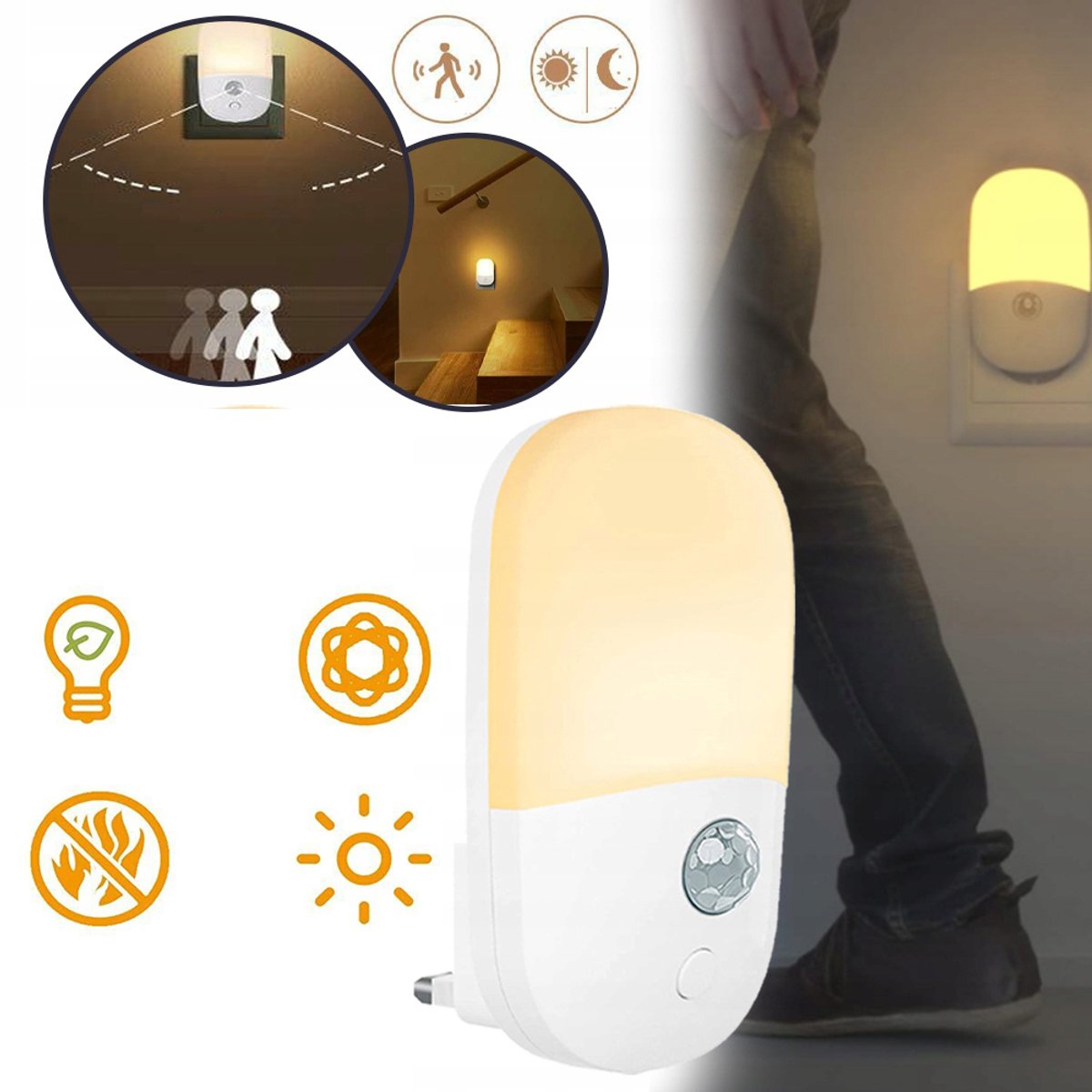 LED-Nachtlampje Met Bewegingssensor Voor Aan De Muur - 2700K Warm Wit Instelbare Helderheid 120° PIR-Sensor Bereik Van 3-5 m - Plug & Play - Voor Baby's, Kinderen En Slaapkamers - Wit