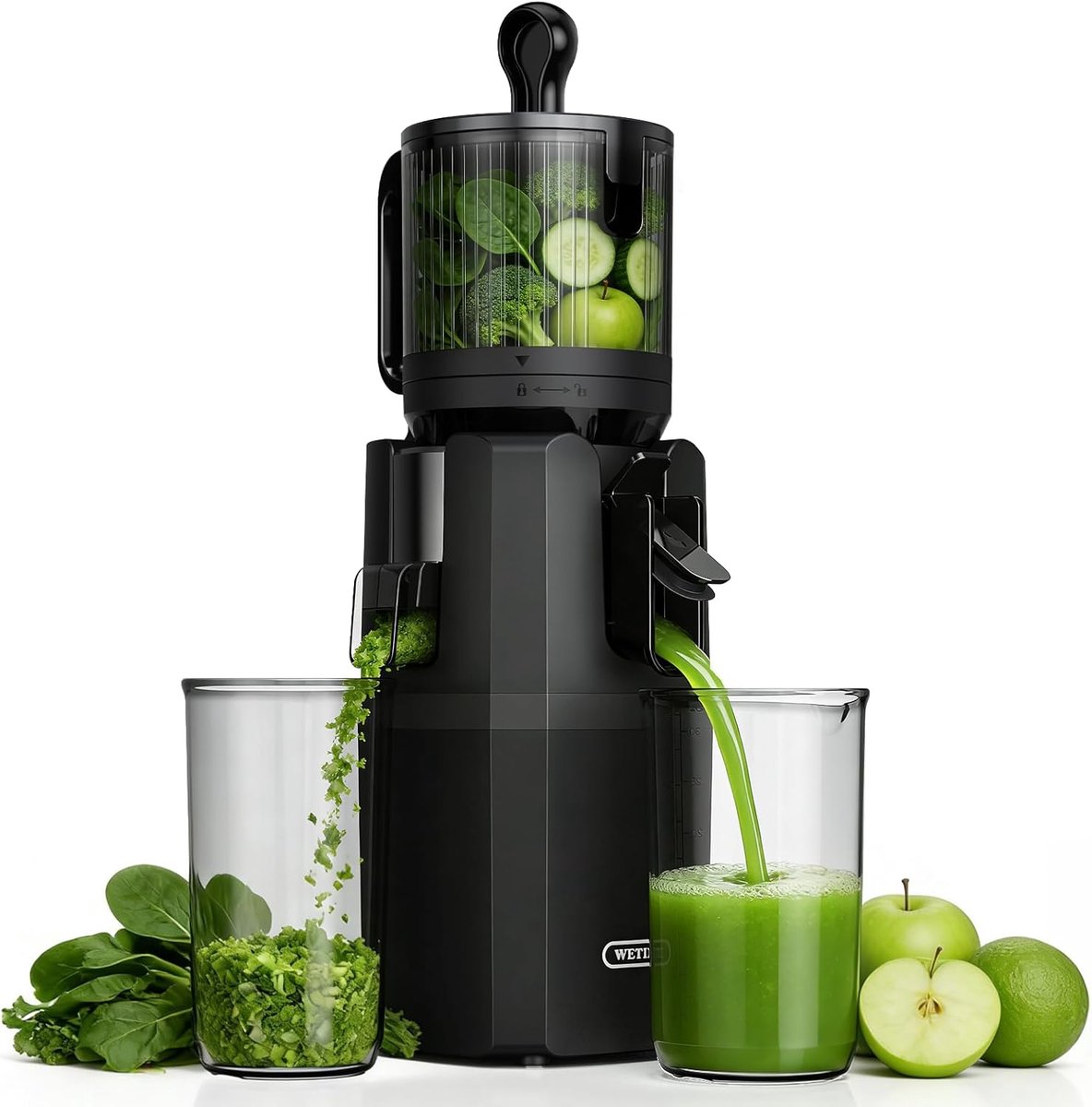 SnelShoppen - Koudperssapcentrifuge Slowjuicer met XXL Voerkanaal voor Hele Fruit en Groenten, Saprendement 85%, Gemakkelijk te Reinigen, Keuken Appar