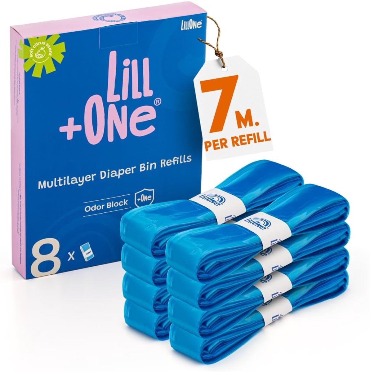 SnelShoppen - 8 Extra Lange Navulverpakkingen voor Luieremmer - 7-laags, 280 Luiers per Navulling, Compatibel met Populaire Luieremmersystemen, Ideaal