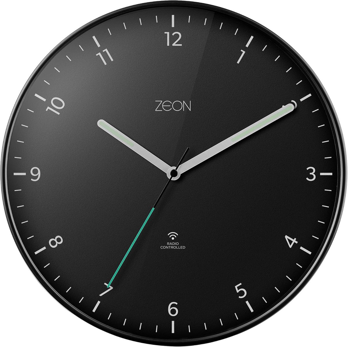 SnelShoppen - Zeon Radiogestuurde Wandklok 30cm Zwart Analoge Klok voor Woonkamer, Keuken, Slaapkamer & Kantoor - DCF/GMT+1, Eenvoudig Af Te Lezen, Ti