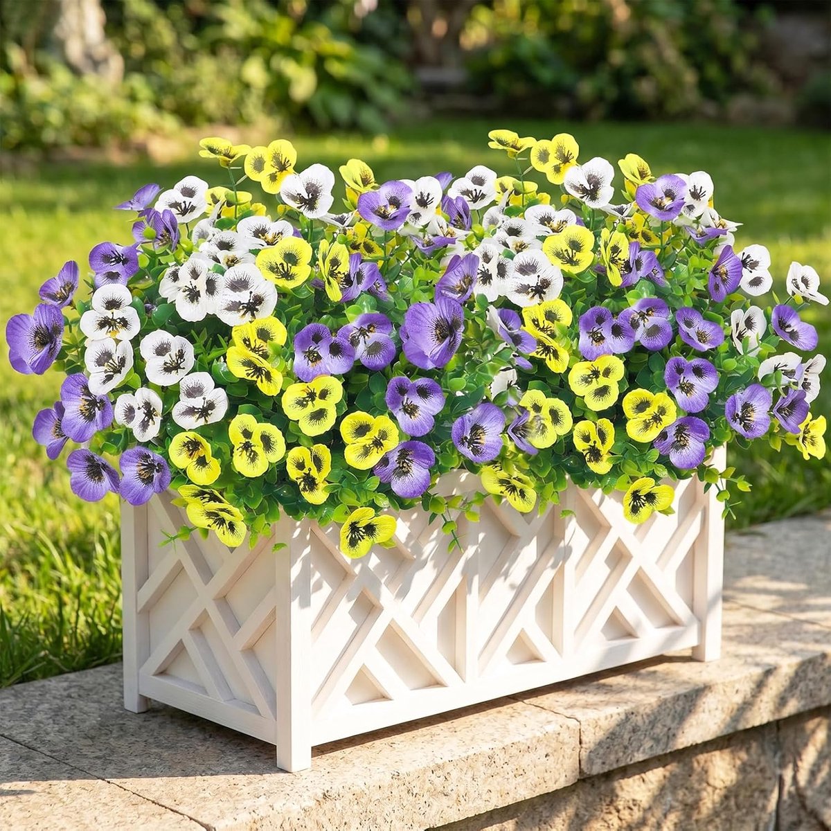 SnelShoppen - 9 Bundels Weerbestendige Kunstbloemen voor Buiten, Kunstplanten Viooltjes, Zijde, 126 Bloemen, Afneembare Stelen, Perfect voor Balkon, T