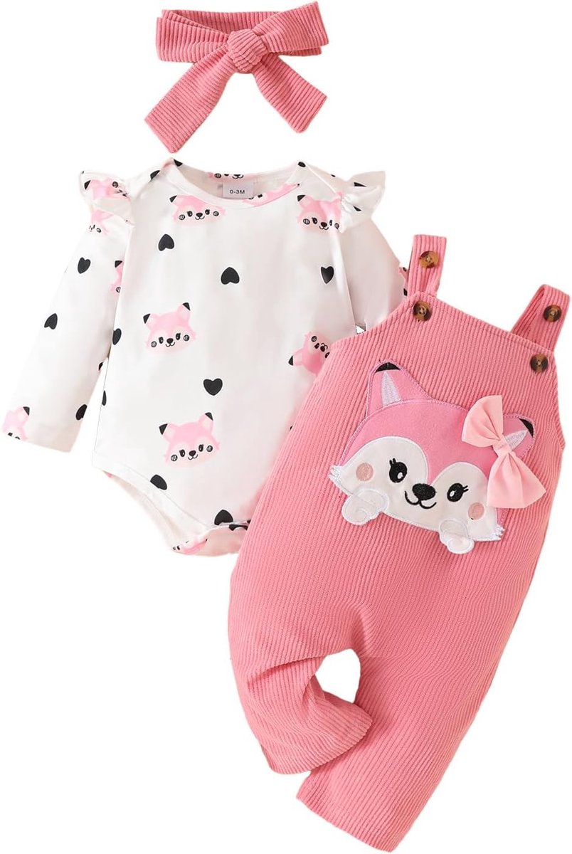 SnelShoppen - Baby Meisjes Kleding Set - Bloemen Tops, Beer Tuinbroek, Verstelbare Overalls - Schattige Outfits voor Feest, Speelgoed, Buiten - Maat 6