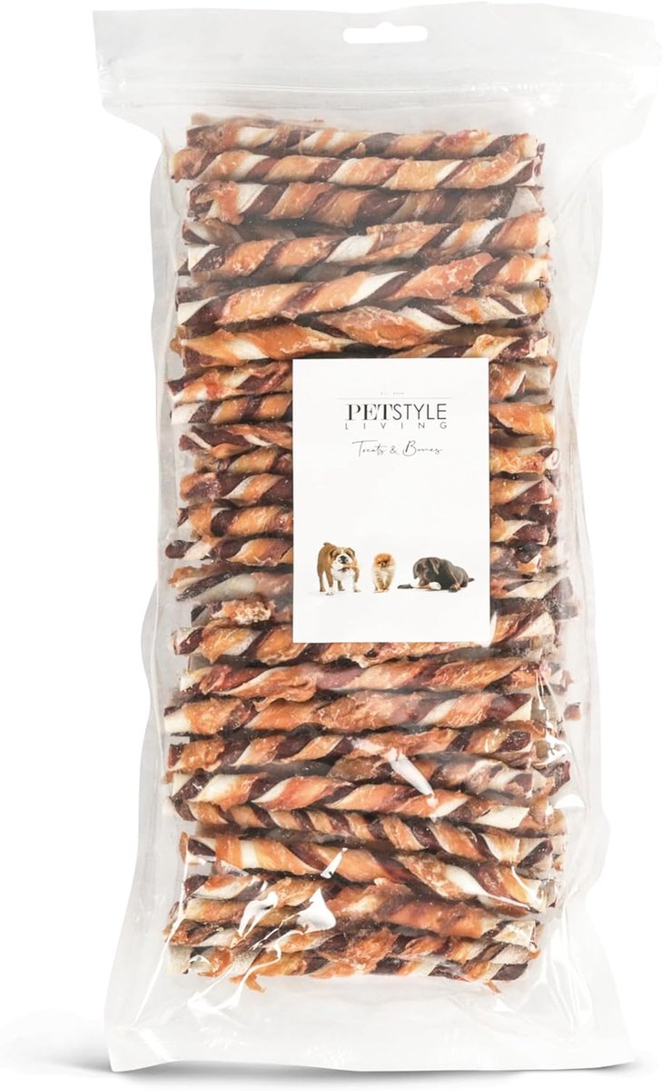 SnelShoppen - Gedraaide Sticks met Kip & Rund - Hondensnacks - 12,5cm - 100 Stuks - Heerlijke Kauwsnacks voor Honden - Perfect voor Training en Beloni