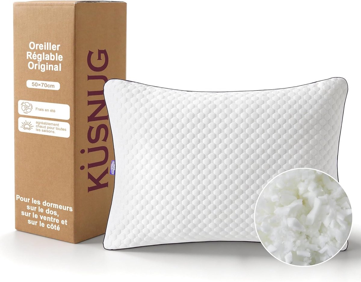 SnelShoppen - Ergonomisch Hoofdkussen 50x70 cm, Verstelbaar Traagschuim Kussen, Ideaal voor Alle Slaaphoudingen, Geschikt voor Elk Seizoen