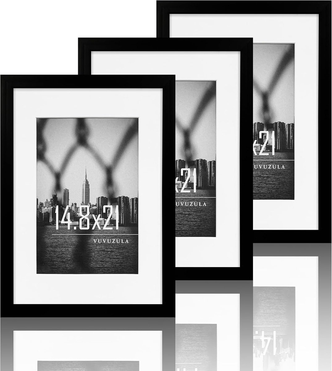 SnelShoppen - VUVUZULA Fotolijst A5 Zwart 14,8x21 cm 3-delige Set met Passe-Partout voor Certificaten, Diploma's en Foto's - Ideaal voor Thuis en Kant