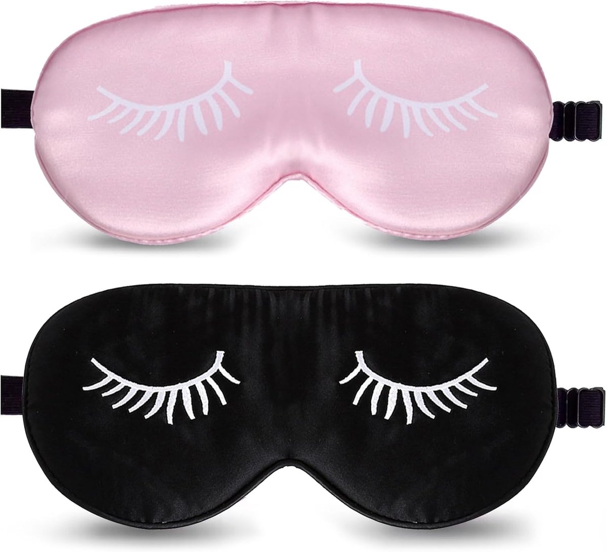 Thijox - Oogmasker Slaapmasker 2 Stuks - Verstelbaar Nachtmasker van Zijde - Zachte Oogbedekking voor Comfortabel Slapen - Kleur: Zwart en Roze - Perf