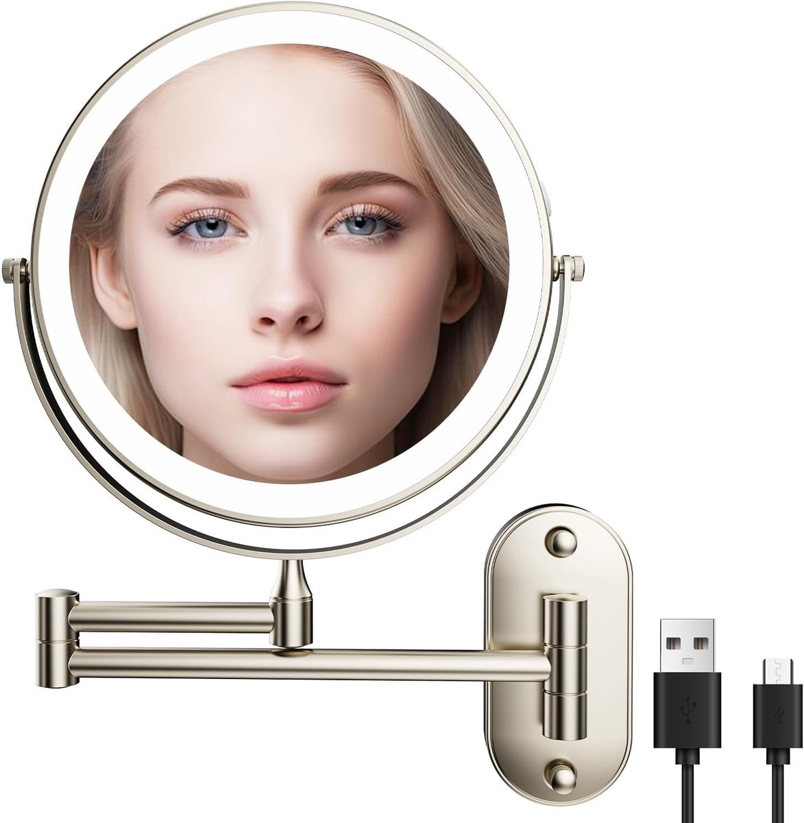 Opbouwbare Make-up Spiegel met 1X/10X Vergroting en LED Verlichting - Dimbare Make-up Spiegel in 3 Kleuren