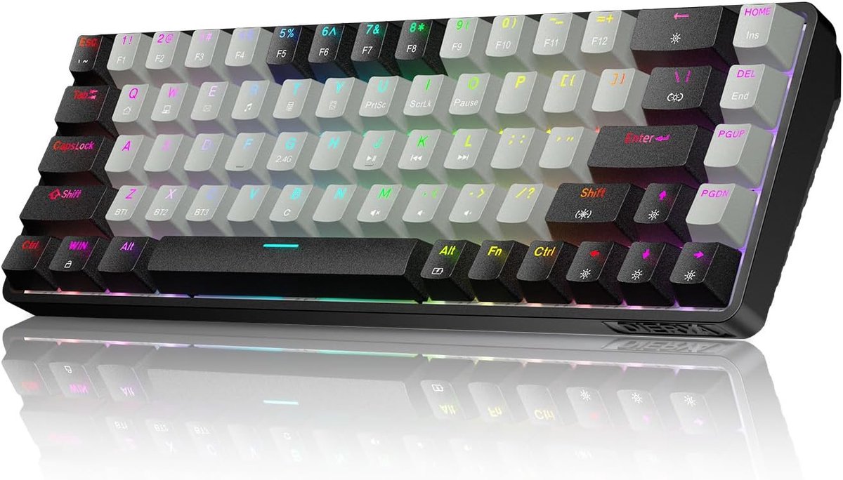 SnelShoppen - Draadloos Gaming Toetsenbord Bluetooth, 2,4 GHz/USB-C, 68 Toetsen, Mechanisch Met Clicky Blue Switch, RGB Verlichting, QWERTY Lay-out, Z