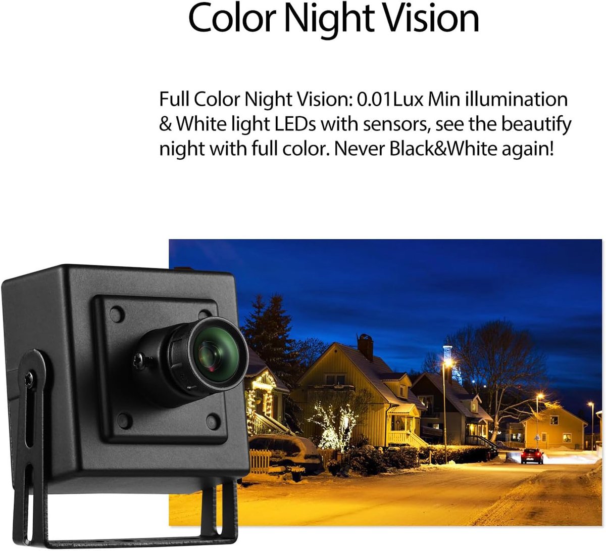 SnelShoppen - Mini HD IP Camera 5MP Metalen Beveiligingscamera H.265 Full Color Nachtzicht 4mm Lens P2P PoE Zwart Binnencamera voor Thuis en Kantoor