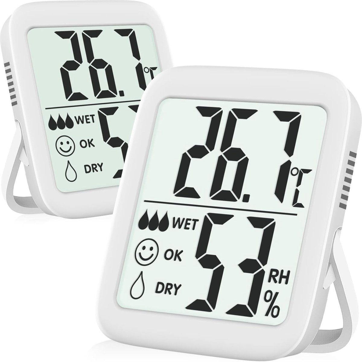 SnelShoppen - 2 Stuks Digitale Thermometer Hygrometer voor Binnen - Temperatuur- en Vochtigheidsmeter met Dubbele Sensoren - Ideaal voor Gewächshaus,