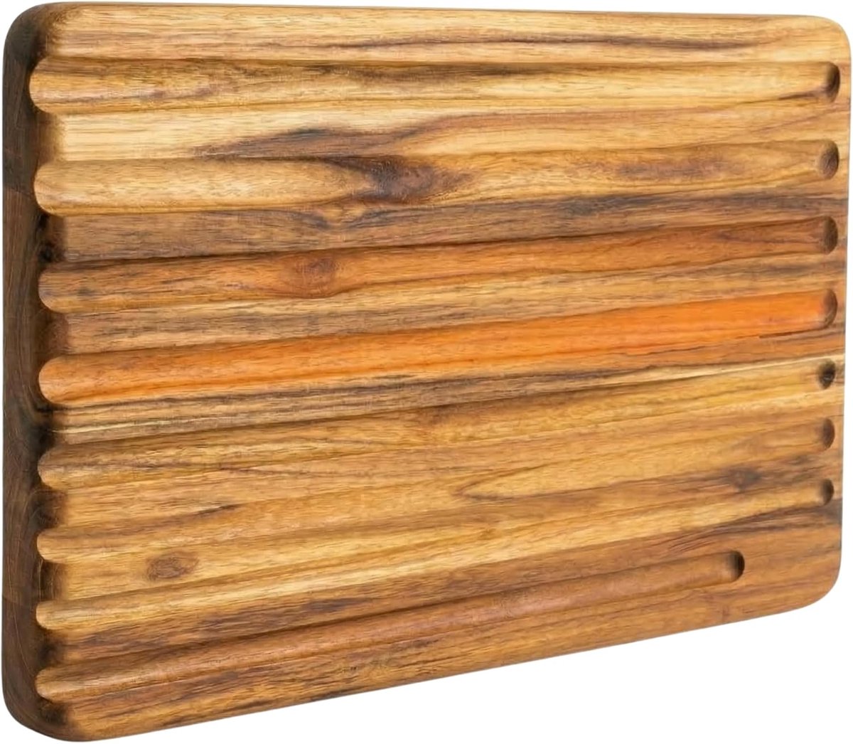 SnelShoppen - Erreke Teakhouten Snijplank 39x25 cm | Omkeerbaar met Groeven voor Brood, Kaas, Vleeswaren | Duurzaam, Messenbeschermend, Keuken, Server