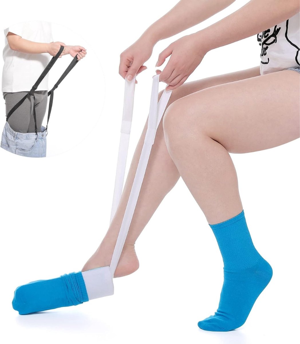 CLGP® Sokaantrekker - Sokophaler - Hulpmiddel Ouderen - Lichtblauw met wit