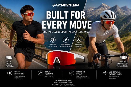 Gymhunterz Sport Zonnebril - Fietsbril - Wielrenbril - Hardloopbril - Festival Rave Space Bril - UV400 Gepolariseerd - Wit Rood van gymhunterz — afbeelding 4