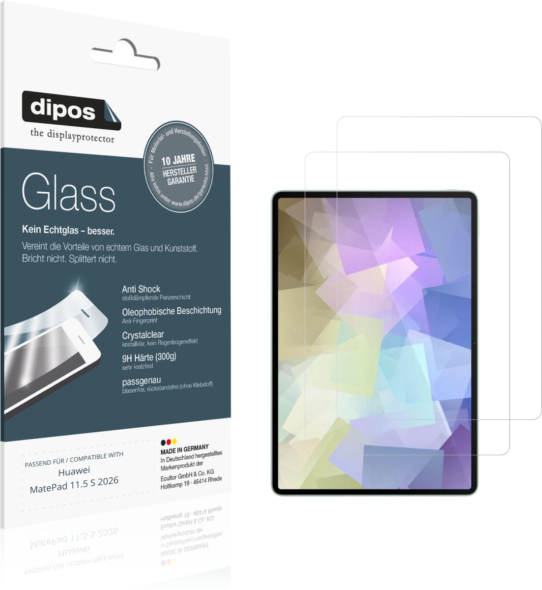 dipos – 2x Pantserfolie geschikt voor Huawei MatePad 11.5 S 2026 | 9H Screenprotector