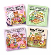 Cozy Coloring Book - Cozy Friends Coloring Book - 4 STUKS - Kleurboek Voor Volwassenen - Cosy Kleurboek - Kleurboek Voor Kinderen - Twinmarkers 168 stuks - fuzzy hygge - Kleurboek Voor Beginners - kleuren volwassenen
