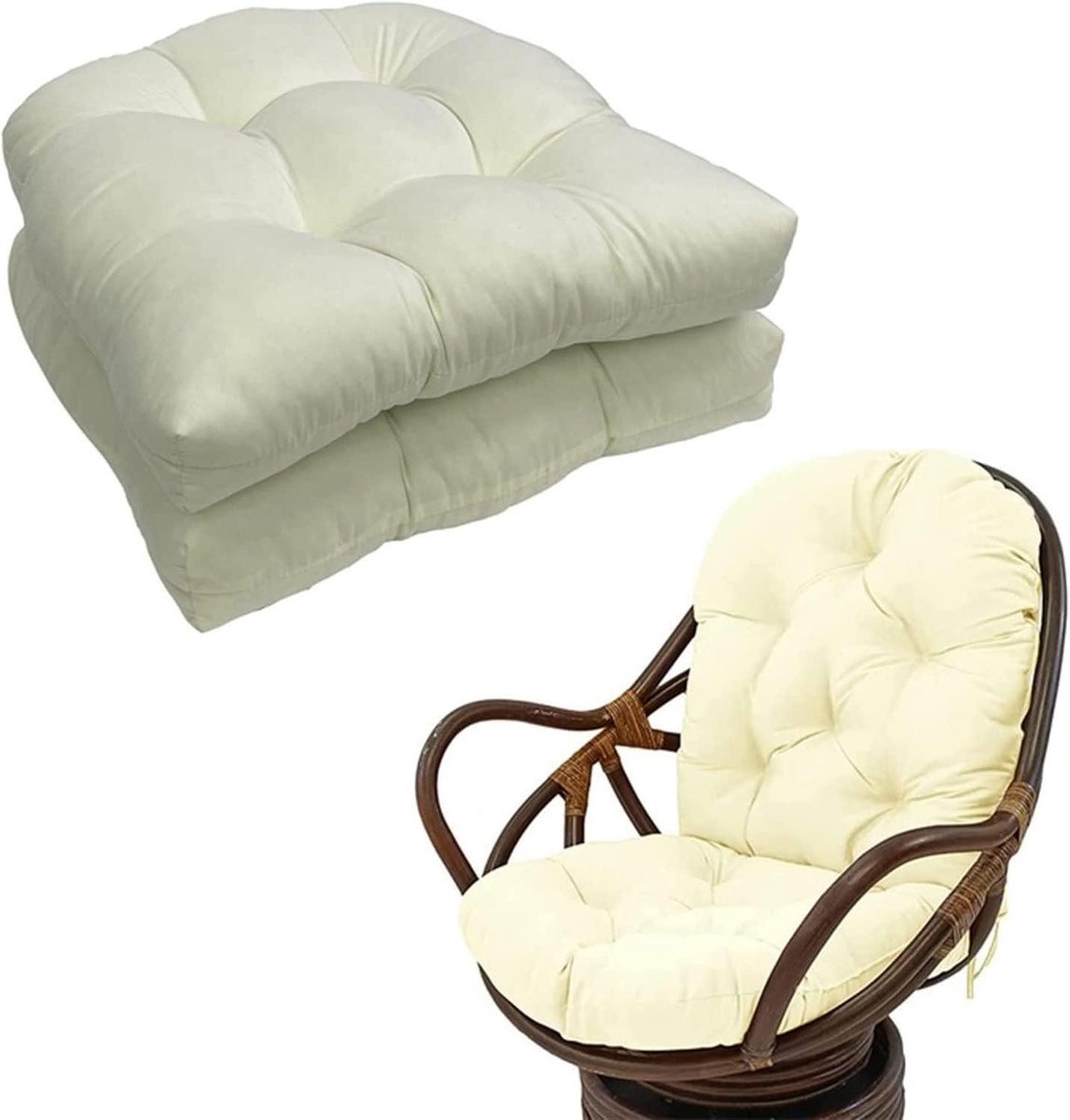 Tuinstoelkussens Set - Zitkussens Buiten - Comfortabel Zitten - Weerbestendig Materiaal - 48 x 48 cm - Wit