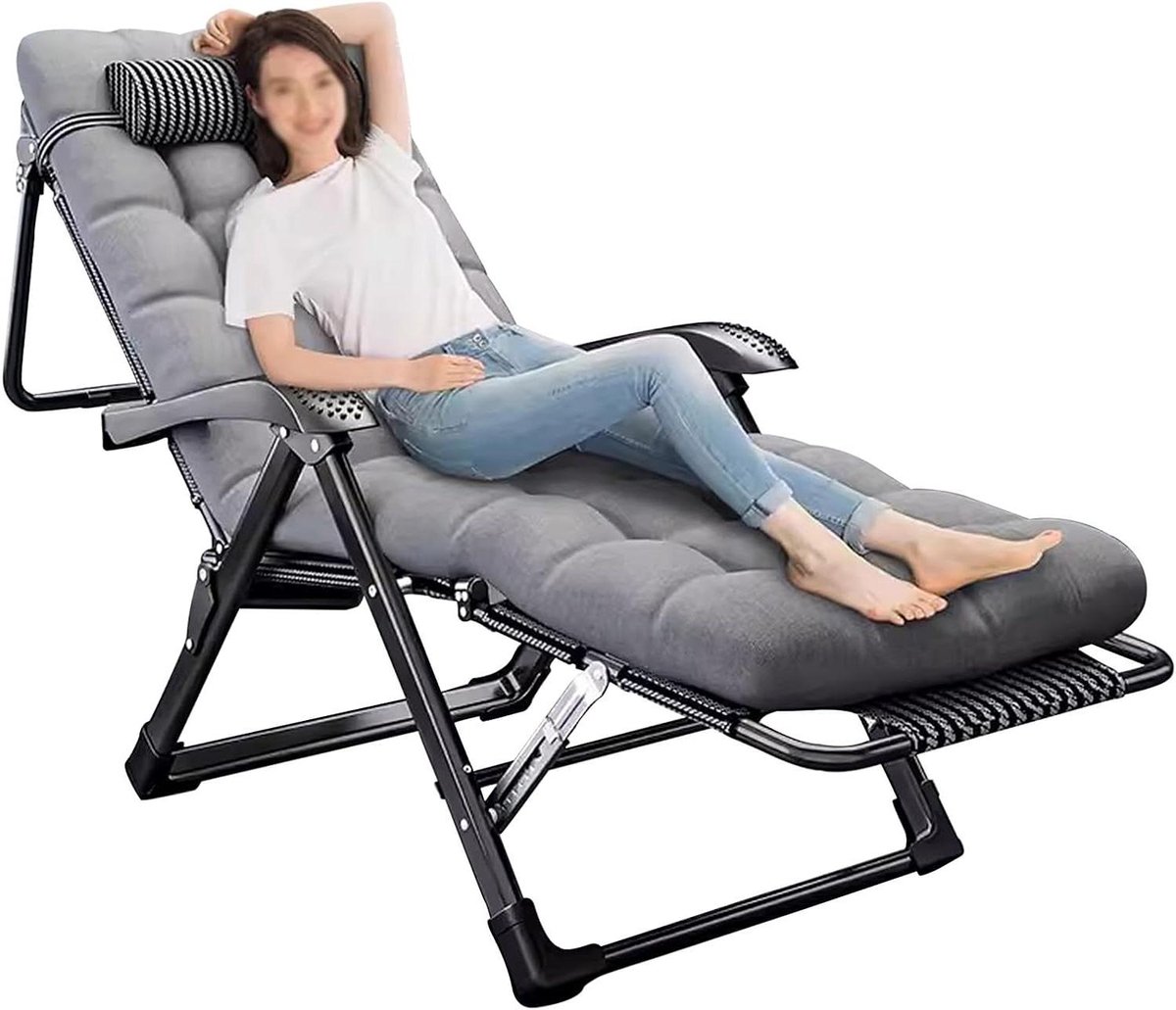 Opvouwbare Ligstoel - Relaxstoel Tuin - Ontspannen Buiten - Nul Zwaartekracht Gevoel - 178cm Lengte - Grijs