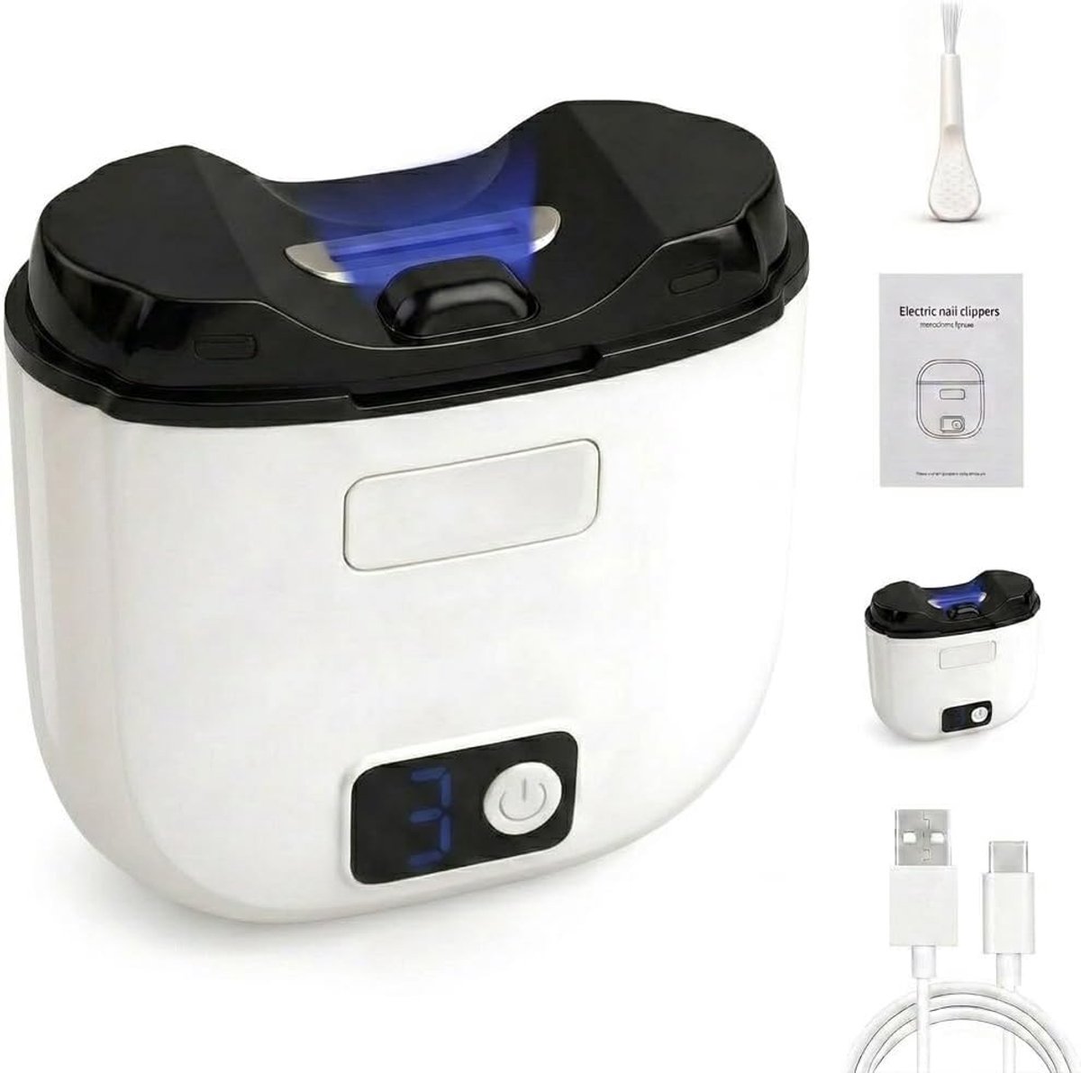 Thijox - Elektrische Nagelknipper 3-in-1 Oplaadbaar USB met LED, Automatische Nagelknipper, Stil <40 dB, 3 Snelheden, Geïntegreerde Vijl en Verzamelaa