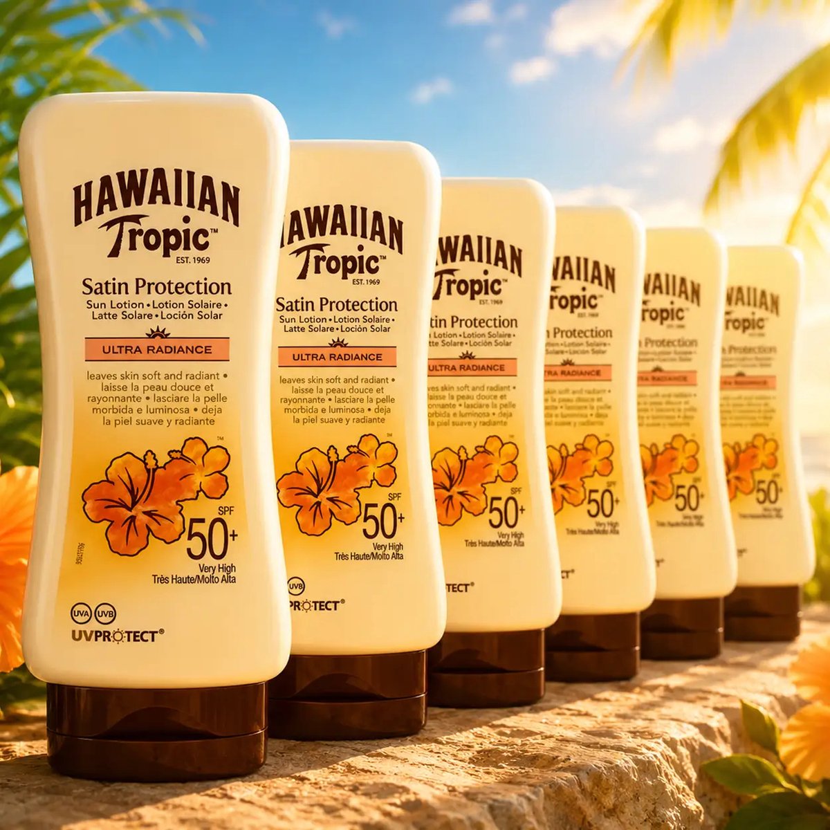 Hawaiian Tropic Zonnebrand Lotion Glowing Protection SPF 50 - 6 x 180 ml - Voordeelverpakking