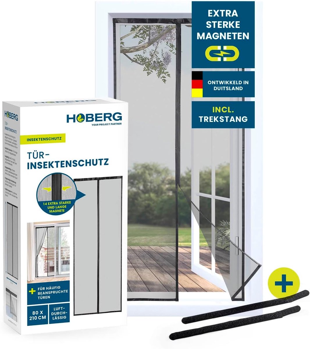 Thijox - Hoberg Vliegenhordeur 80 x 210 cm | Magnetisch Horrengordijn met XXL Magneetstrips | Zelfsluitend, Slijtvast en Ideaal voor Balkondeuren en T