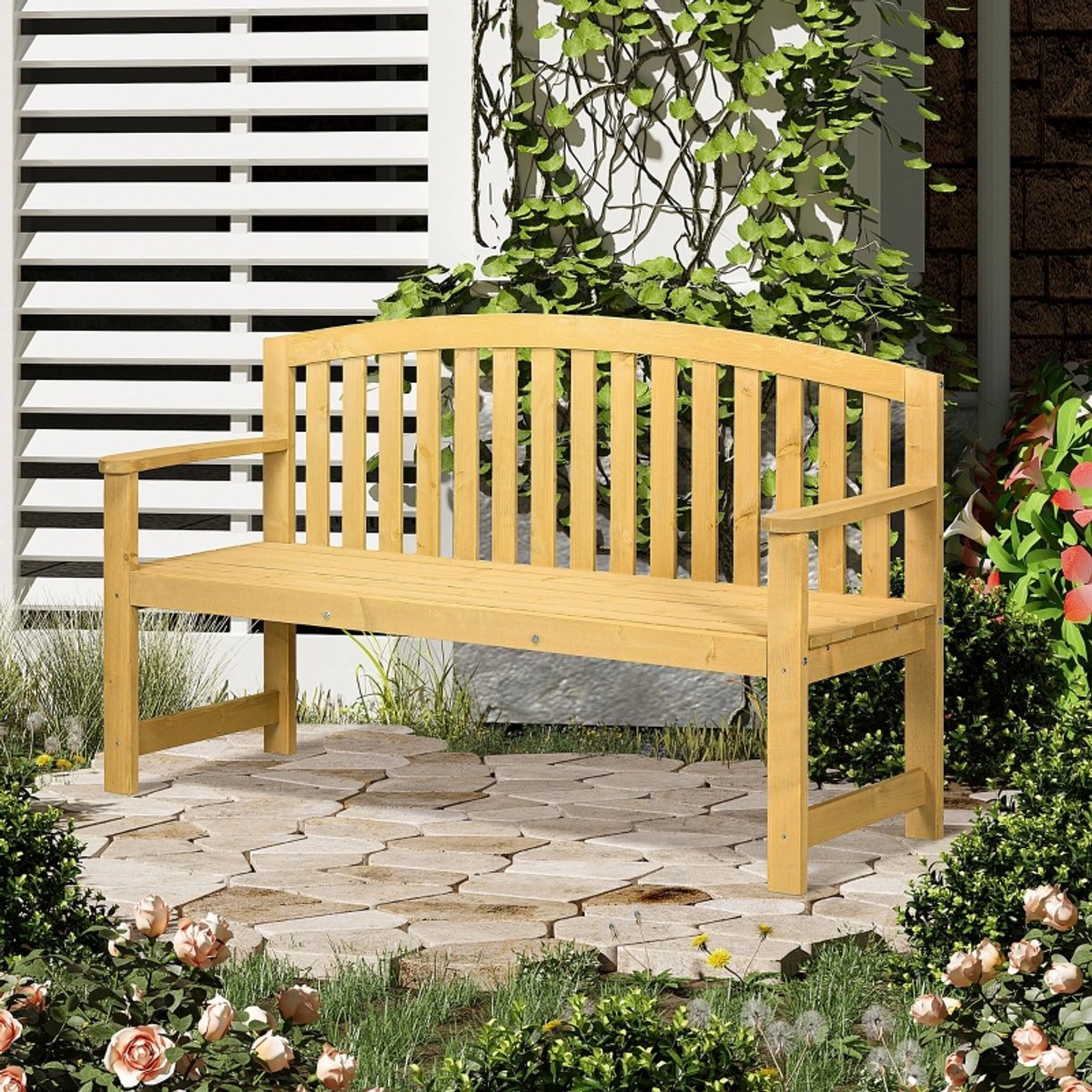 FloraGrace Zitbank 143 x 51 x 85 cm - 2-Zits Tuinbank Met Ergonomische Rugleuning En Armle