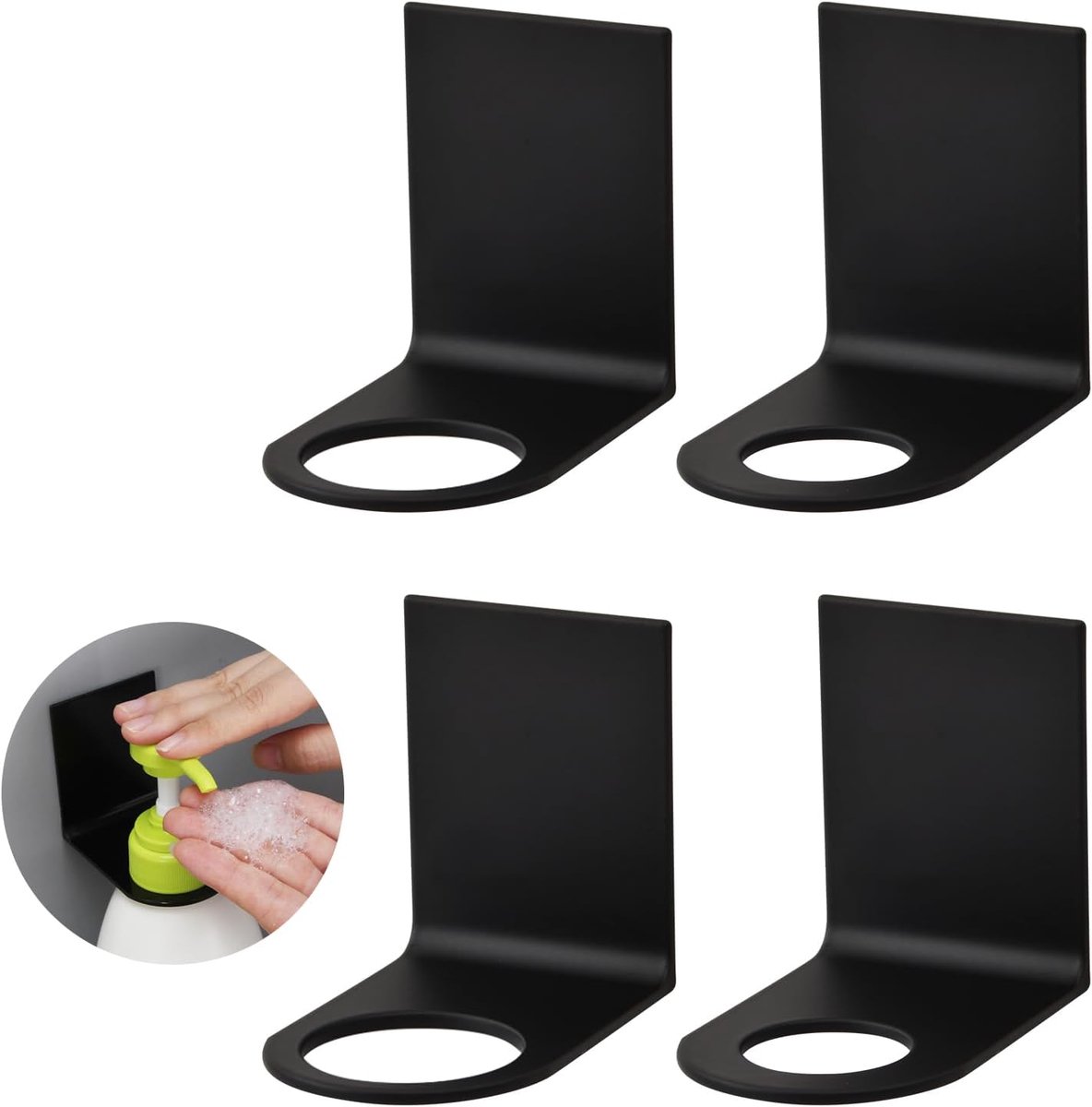 Thijox - 4 Stuks Zwarte Flessenhouders voor Zeepdispenser, Douche/Zeepdispenser voor Badkamer, Shampoo en Douchegel, Aluminiumlegering, Klein en Groot