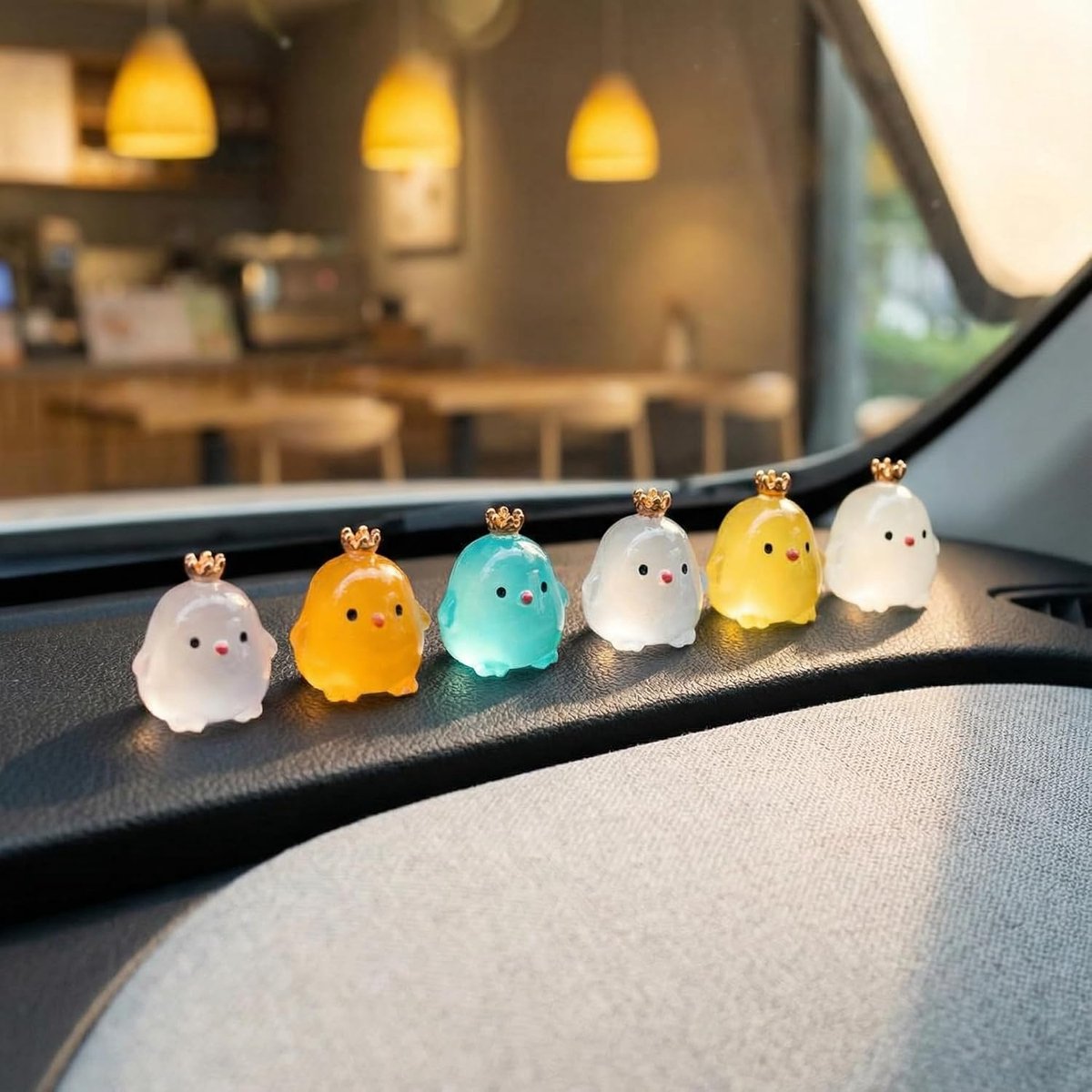 SnelShoppen - Pack van 6 Dashboard Mini Chick Crown Car Mirror Accessoires - Kleine Interieur Decoratie voor Auto, Bureau en Kantoor - Schattige Kleur
