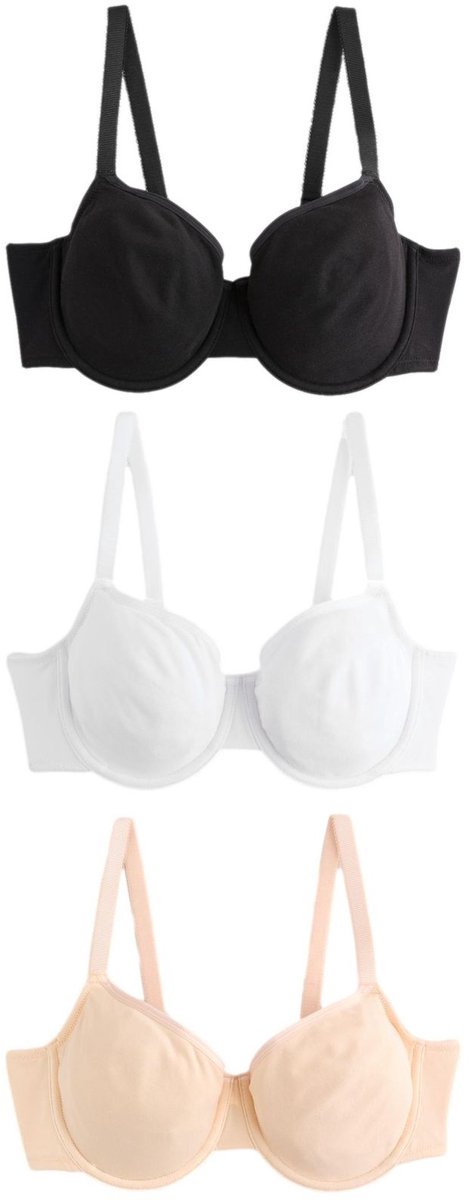 Next Dames - Set van 3 Ultimate Comfort DD+ balconettebeha's van een katoenmix zonder vullingen - Zwart Black/White/Pastel Rose Nude