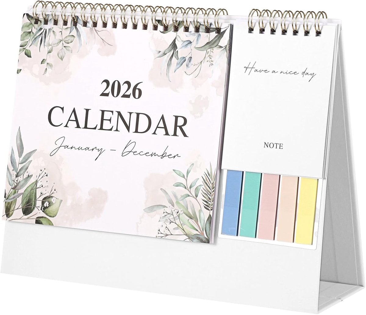 Tafelkalender 2026 - Bureaukalender 2025/2026 - Maandkalender met notities - Feestdagen - To-do-lijst - Opvouwbaar formaat 25,6 x 19,5 cm