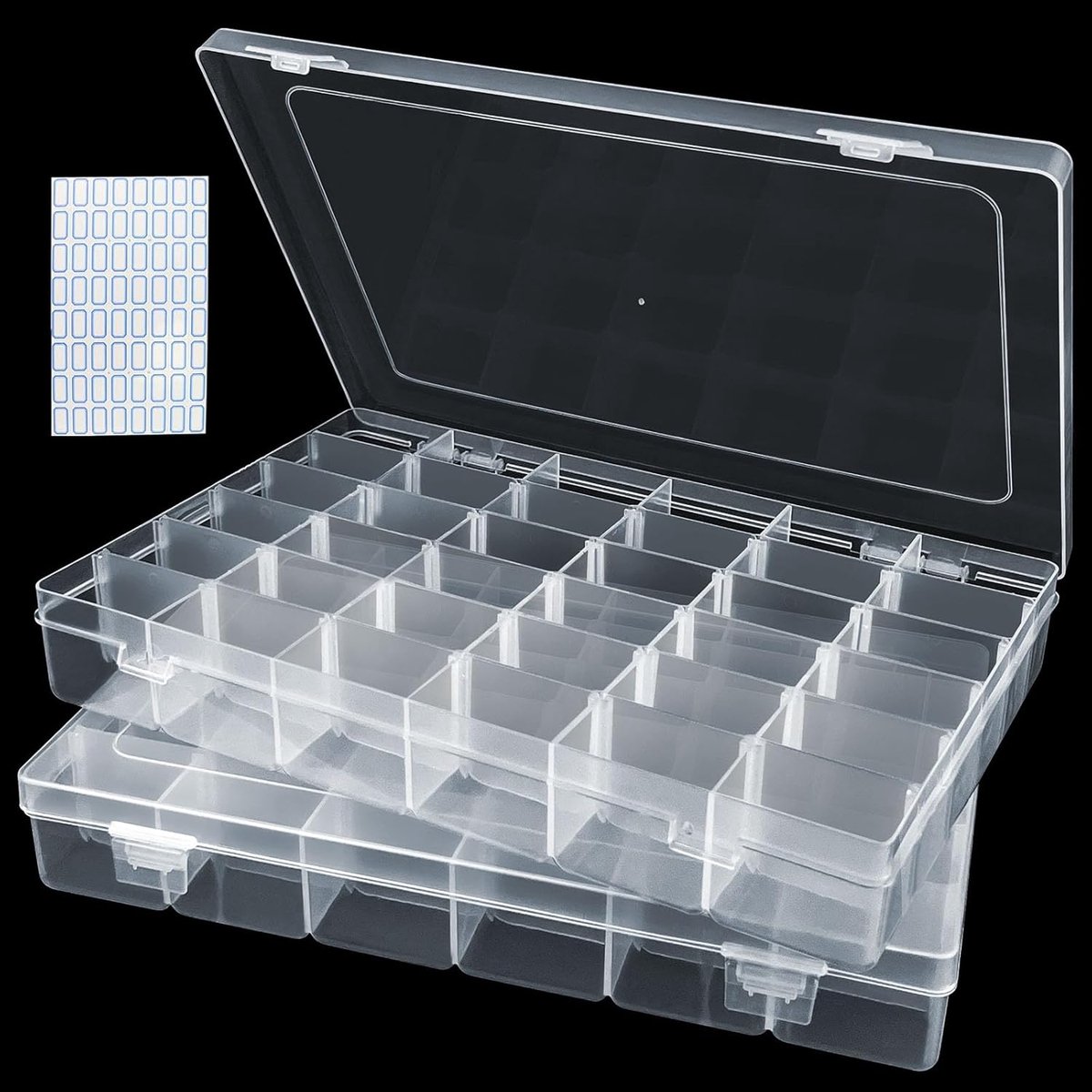 SnelShoppen - 2pcs Sorteringsdozen met 36 Compartimenten, Verstelbare Plastic Opbergdoos voor Kleine Onderdelen, Labels voor Oorbellen, Zaden, Kralen,