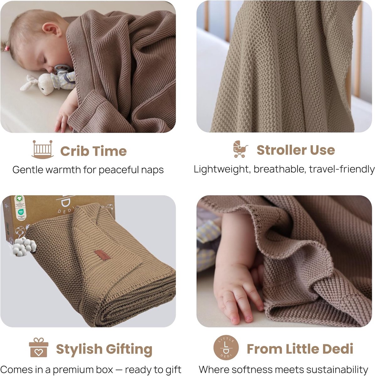 SnelShoppen - Luxe Gebreide Deken van Organisch Katoen, Ademend en Temperatuurregulerend, Perfect als Knuffeldeken voor Baby's, GOTS-gecertificeerd, M