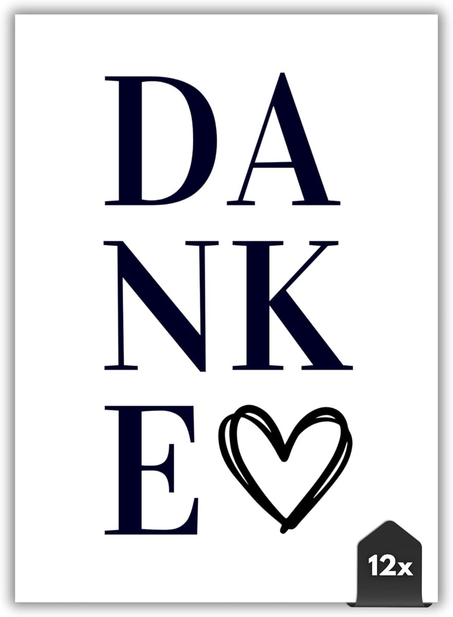 SnelShoppen - Premium Bedankkaarten Set van 12 - DIN A6 (10.5 cm x 14.8 cm) - Eenvoudig Design Bedankkaarten in Zwart/Wit - Voor Verjaardag, Bruiloft,