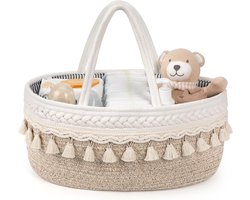 Thijox - Maliton Luiercaddy XL, Boheemse Katoenen Touw, Draagbare Babykamer met Afneembare Vakken, Organiser voor Luiers, Flessen en Speelgoed, Perfec