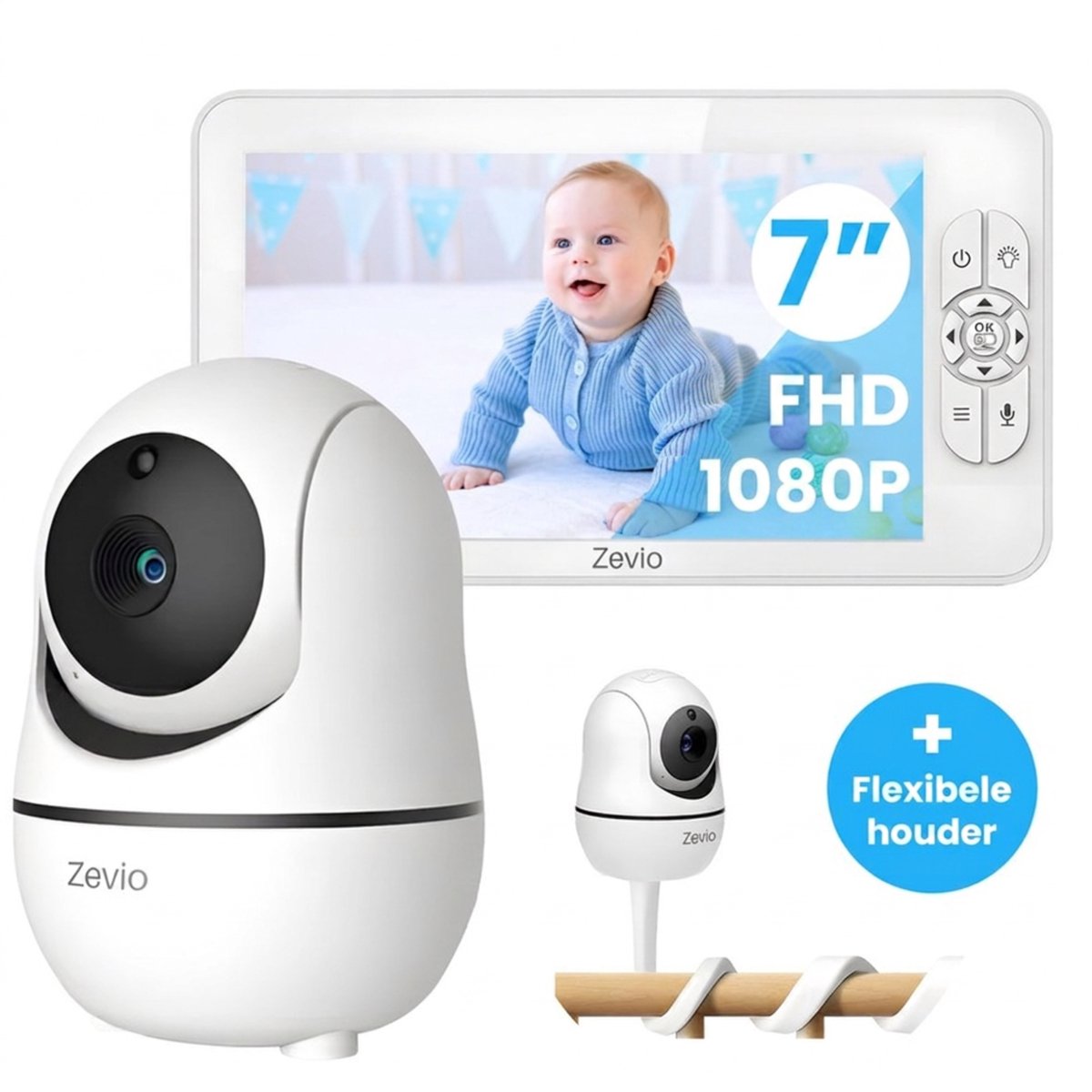Bol.com Zevio XL Elite Babyfoon met Camera en Groot 7 Inch HD Baby Monitor - met Slimme Functies - Uitbreidbaar - Baby Camera - ... aanbieding