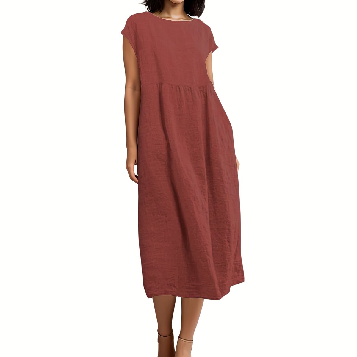 Currero Linnen Jurk Dames Blouse Zomer Shirt Jurkjes Voor Dames Ibiza Jurken Baksteenrood