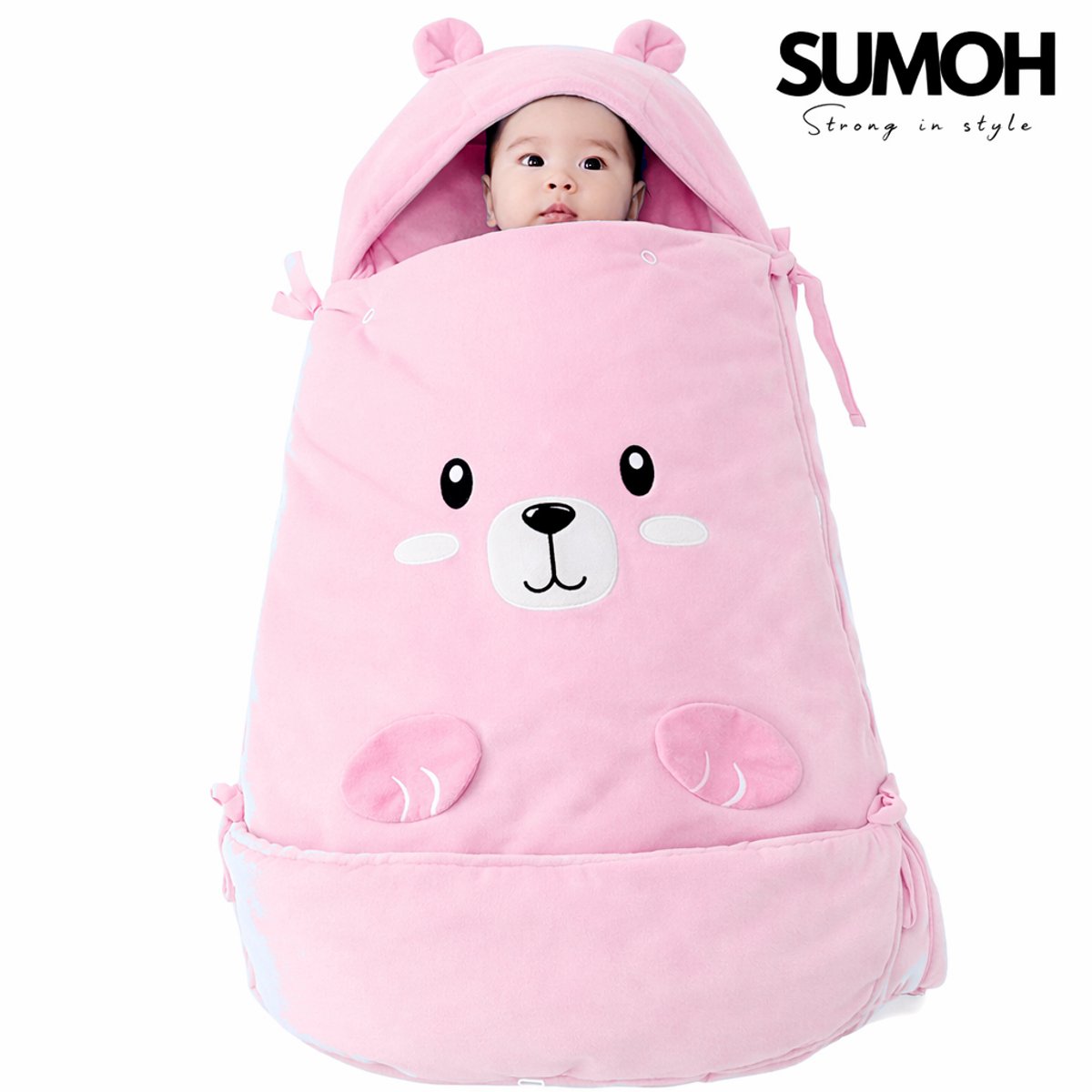 SUMOH® 2-in-1 Babyslaapzak Beer Roze - Baby Nestje & Inbakerslaapzak - 0-15 Maanden - Met Buikband - Voor Wieg, Ledikant en Kinderwagen - 88 x 46 cm
