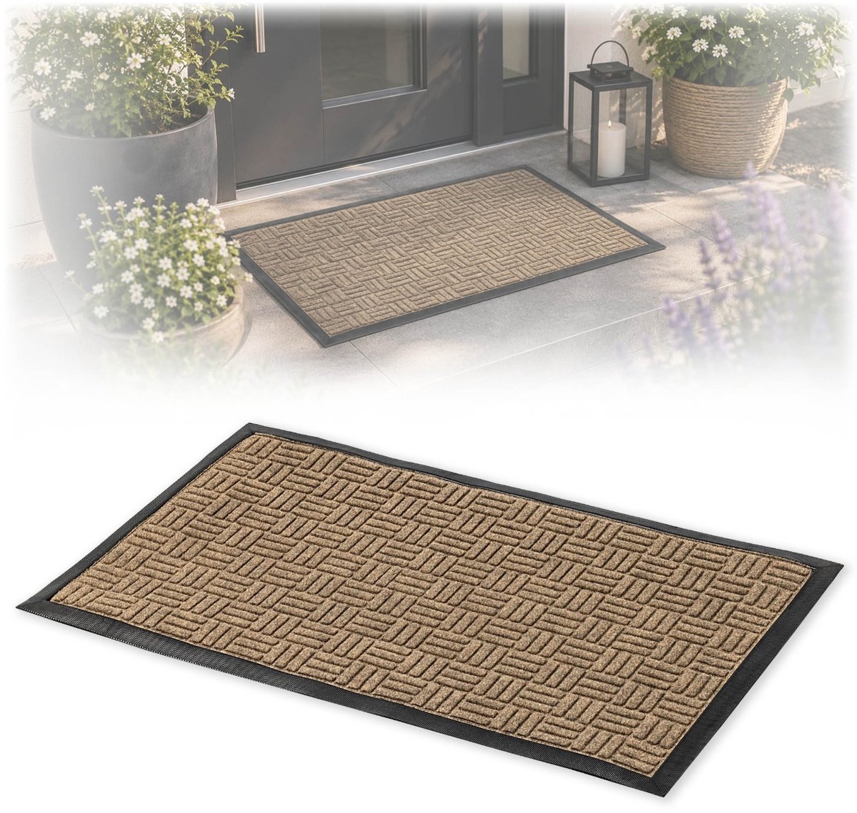 KADAX Deurmat, Entreemat van robuust polyester met rubberen zijde, resistente vuilvangmat in 6 verschillende patronen naar keuze, deurmat, rechthoekig, 75 x 45 cm, bruin Zwart