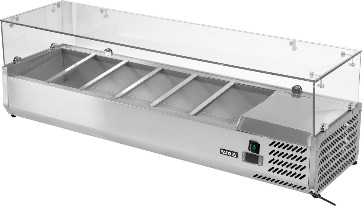 YATO Professionele Opbouw-Koelvitrine YG-05330 – RVS – 6x GN 1/3 – Glasopbouw – Statische Koeling – Temperatuurbereik +2°C tot +8°C