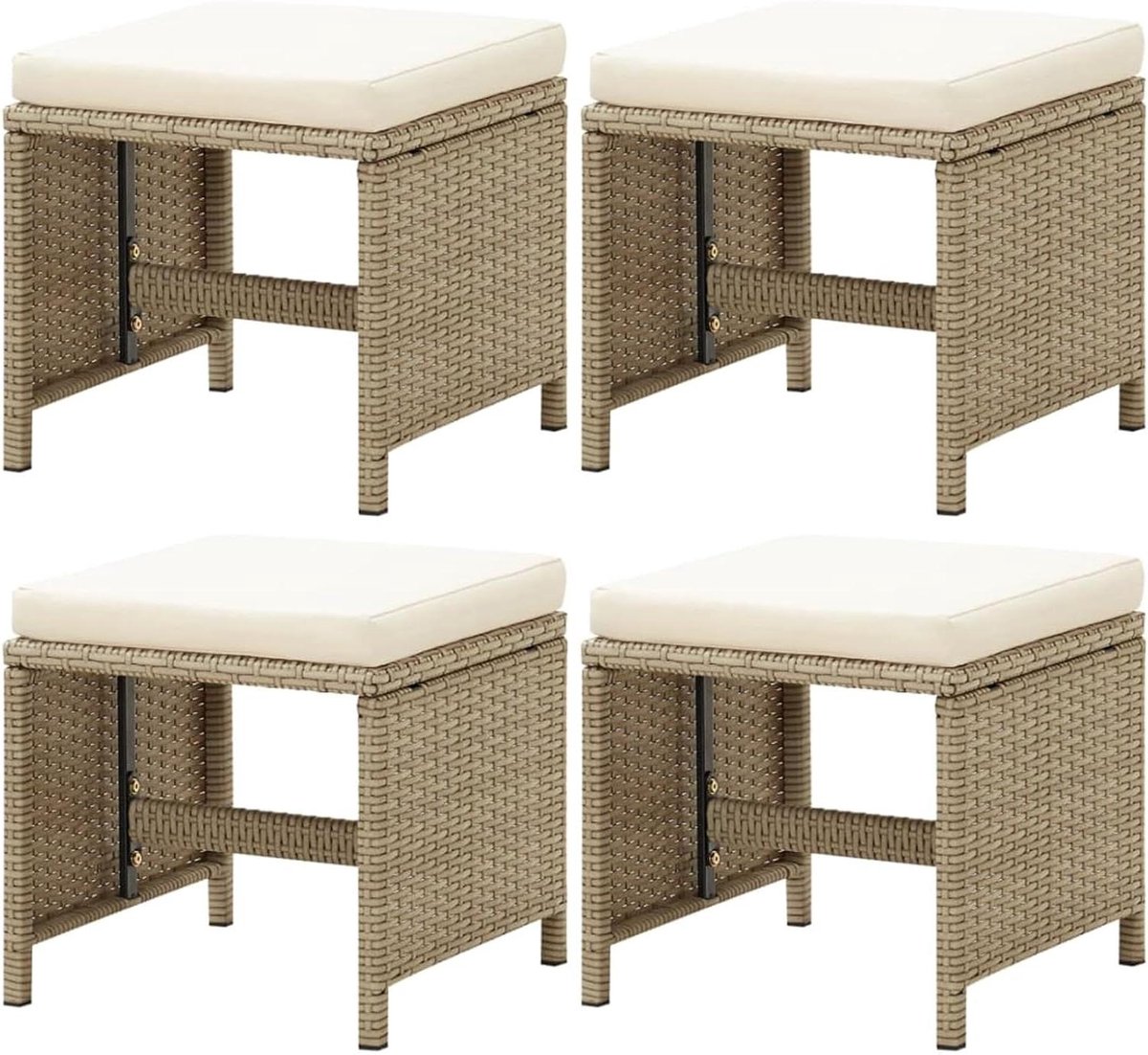 Tuinkrukken 4-delig - Voetensteunen buiten - Terras Ontspanning - Polyrotan met staal - 405 x 405 cm - Beige