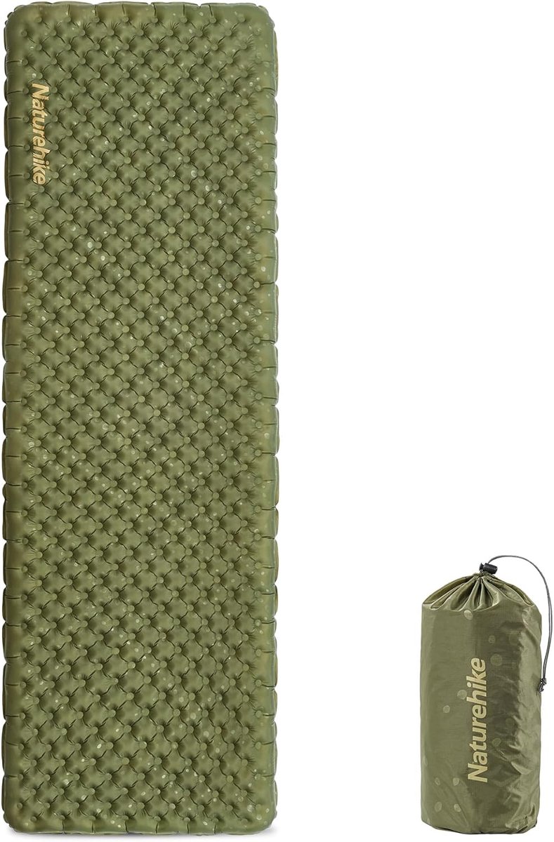 Naturehike TuYe 3.5 Opblaasbare Slaapmat 1-Persoons – Lichtgewicht Kampeermat – R-waarde 3,5 – 196 × 64 × 7 cm – 655 g – Groen