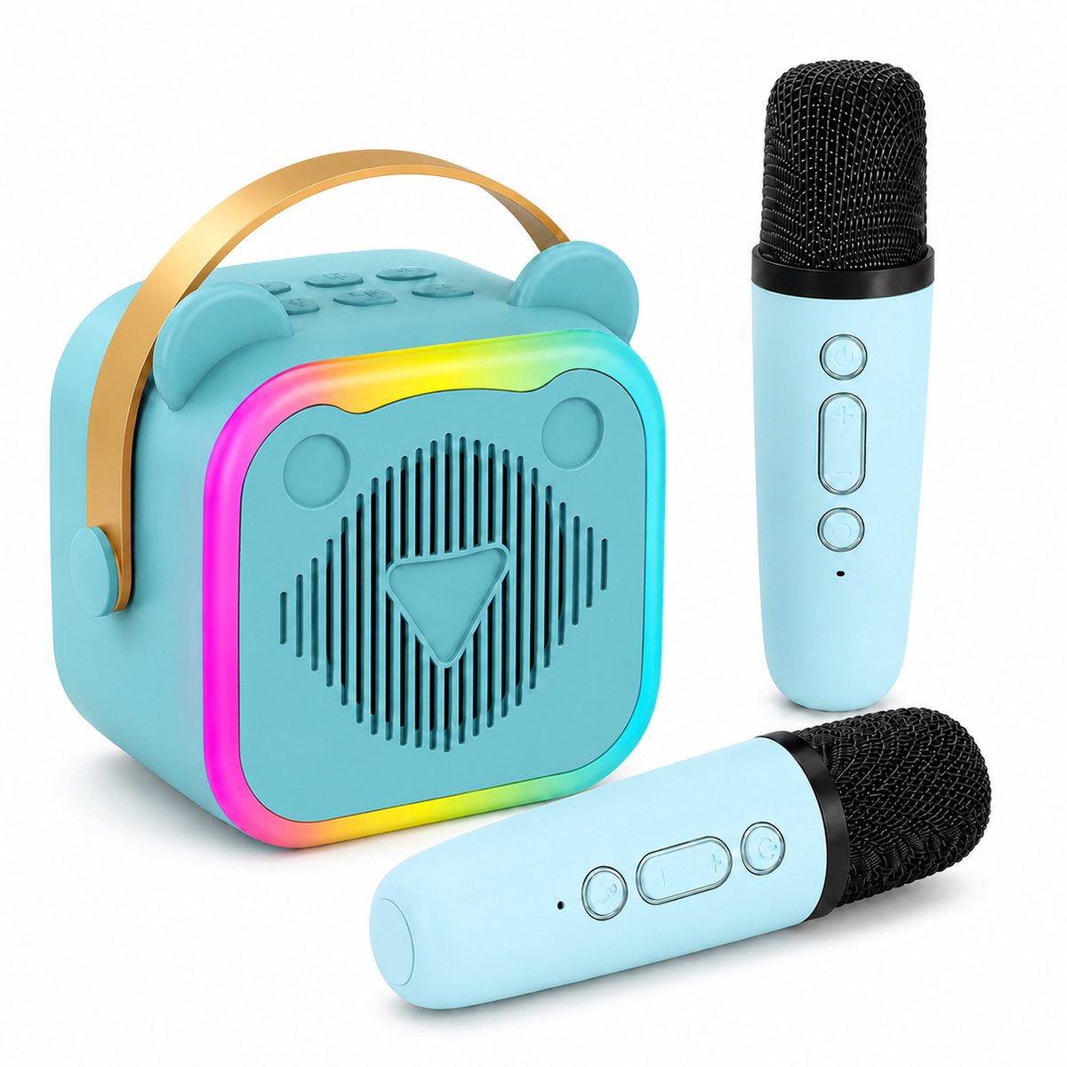 Mini Karaoke Machine voor Kinderen - Draagbare Zangset met 2 Draadloze Microfoons - voor Meisjes & Jongens 3-12+ Jaar - Blauw - 1 Set